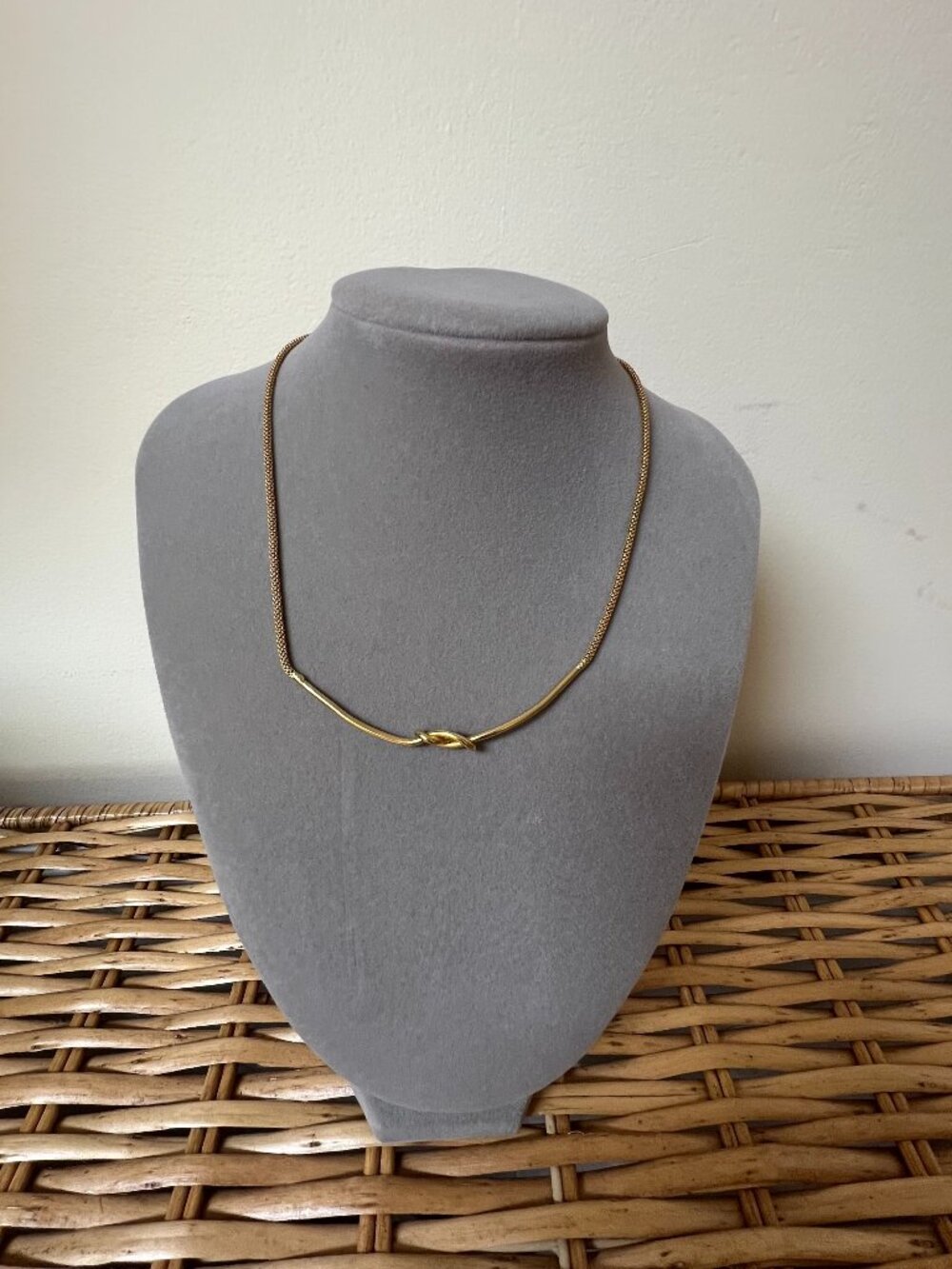 Vintage 1/20 12K Gold Filled Snake Chain Love Knot Necklace 14" Signed GF 6.9g